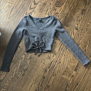 Gray Long Sleeve Knit Crop Top